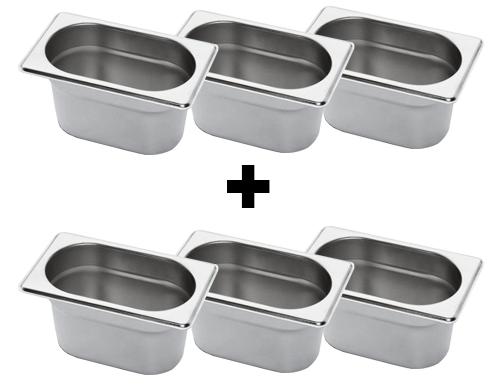 (6 pz) Bacinella GN in acciaio inox GN 1/9 - Altezza: 100mm