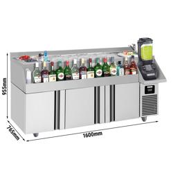 Bár/italhűtőasztal - 1,6 x 0,6 m - 235 liter - 3 ajtóval és polcokkal