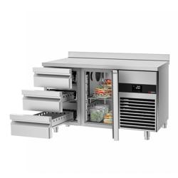 Stół chłodniczy PREMIUM - 1400x700mm - 281L - z 1 drzwiami - z 3 szufladami - z rantem