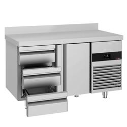 Table réfrigérée PREMIUM - 1400x700 mm - avec 1 porte - 3 tiroirs - avec dosseret