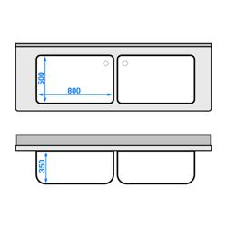 Evier à casseroles - 2000x700mm - avec 2 bacs