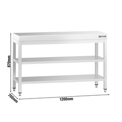 Edelstahl Arbeitstisch PREMIUM - 1200x700mm - mit Grundboden & Zwischenboden