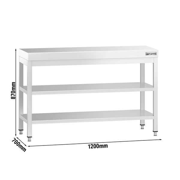Paslanmaz Çelik Çalışma Tezgahı PREMIUM- 1200x700mm  - Alt Raflı,  Ara Raflı