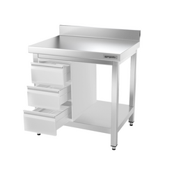 Mesa de trabalho PREMIUM - em Aço Inoxidável  - 0,7 m - com estrutura e prateleira de base e com rebordo posterior