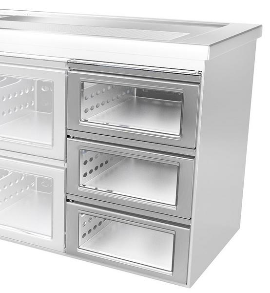 Bloc 3 tiroirs - pour table - Verre - 540x610x860mm - pour séries BRF & BLF - composé de 3x 1/3 tiroirs