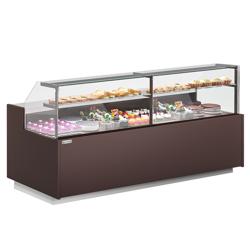 Comptoir vitrine réfrigérée RIGA - 2620x990mm - +4/+8°C - 275L - 4 portes - 2 étagères
