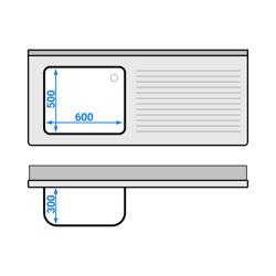 Commercial Sink Table PREMIUM - 1600x700 - Bottom Shelf - 1 Bowl left