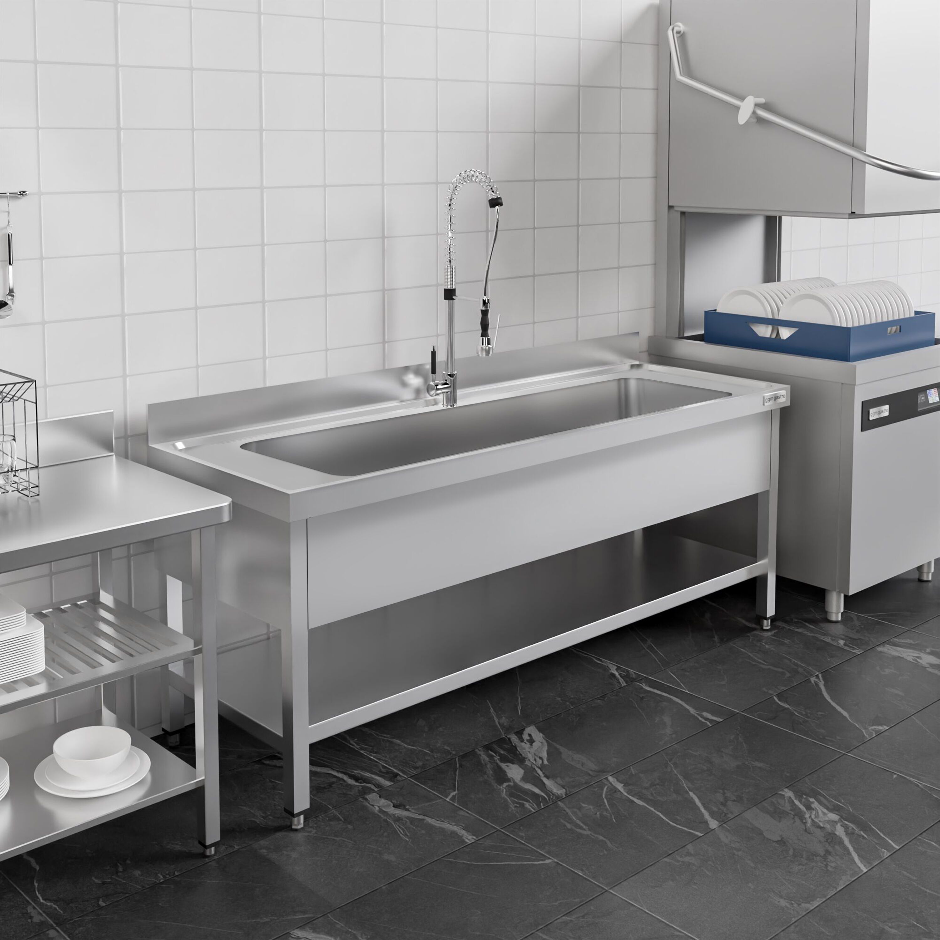 Plonge à marmites en inox ECO - 2000x700mm - avec étagère basse & 1 bac