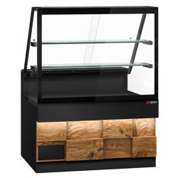 Banco gastronomia professionale TORONTO - 1300x880mm - Ventilata - Doppi vetri - Colore Nero - Pannello frontale rovere - con 2 ripiani