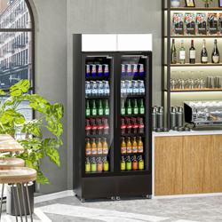 (2 pieces) Commercial Beverage Display Fridge PREMIUM - Frameless - 290 L  - 2 Glass Doors & Advertising Display