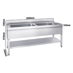 Chiuvetă cu cadru suport pentru oale 1,8 m - 2 cuve lungime 80 x lăţime 50 x adâncime 35 cm