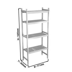 Scaffale in alluminio anodizzato - 771x1685mm - Profondità: 360mm - con 4 ripiani - Portata: 450kg