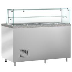 Saladette réfrigérée PREMIUM - 1515mm - 390L - 2 portes - avec vitrine de comptoir pour 4x GN 1/1 & 1 étagère - plan de travail en granit noir