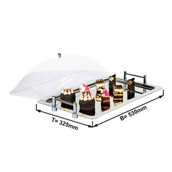 Bandeja de servicio de acero inoxidable con campana transparente - 32,5 x 53 cm