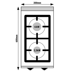Fogão a gás - 2x queimadores (9,5 kW) com chama piloto