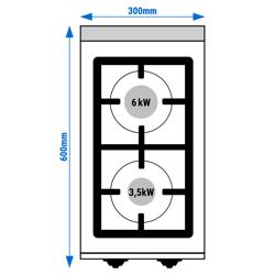 Fogão a gás - 2x queimadores (9,5 kW) com chama piloto