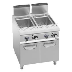 Gaz Mașină de fiert paste cu robinet de umplere - linia 900 - 40 + 40 litri - 24 kW - cu robinet de scurgere - dulap (bază) - Paolo 900