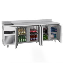 Commercial Refrigerated Worktable PREMIUM - 2360x700 -  4 Doors - 1 Basin Left - Upstand
