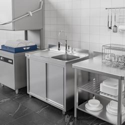 Diskbänk med underskåp PREMIUM - rostfritt stål - 1000x600 mm - med 1 ho - höger