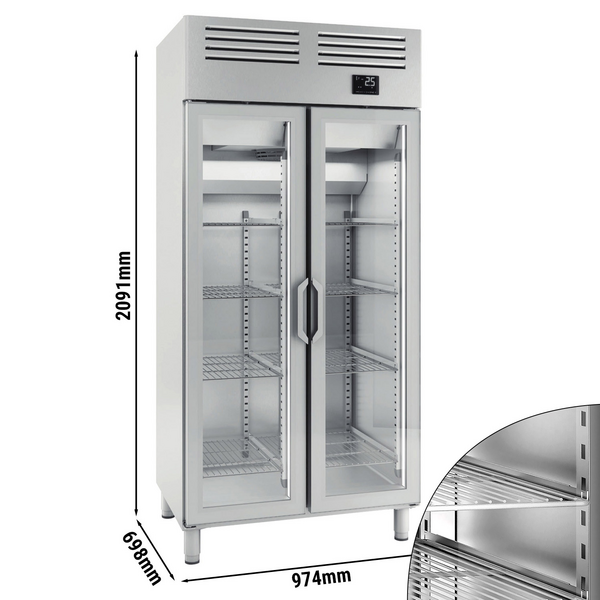 Buzdolabı paslanmaz çelik Premium PLUS - GN 1/1 - 745 litre - 2 cam kapılı