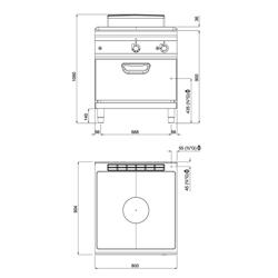 Profesionální Plynový sporák s varnou deskou - 13,0 kW - vč. plynové statické trouby - 7,8 kW