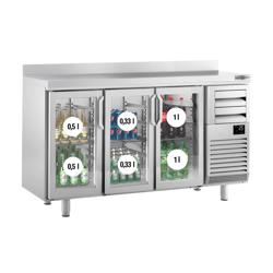 Meşrubat Buzdolabı PREMIUM PLUS - 1960x600x1150mm - 520L - Tezgah altı, 3 cam kapı, 2 çekmeceli, üstten yükseltmeli arkalıklı - Paslanmaz çelik