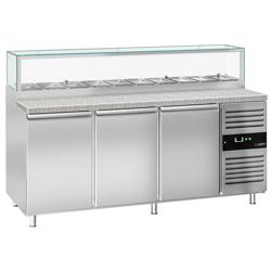 Saladette PREMIUM - 2020mm - 3 deuren - met glazen opzetvitrine voor 10x GN 1/3 - granieten werkblad
