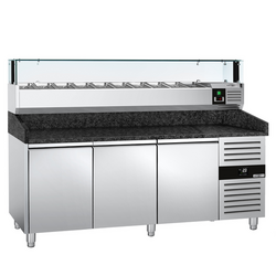 Rashladni pult za pripremu pizze PREMIUM - 2000x800 mm - sa 3 vrata - uklj. Rashladna nadograđena vitrina LED - 10x GN 1/4