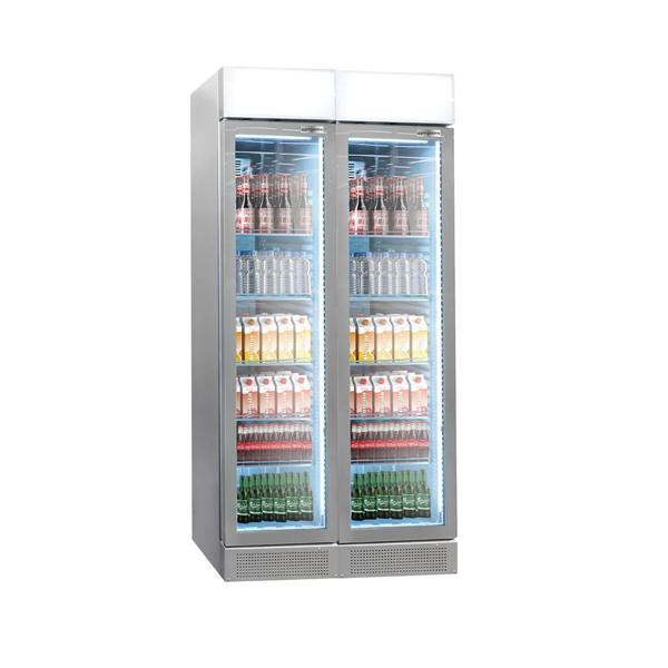 (2 pieces) Commercial Beverage Display Fridge PREMIUM - Frameless - 290 L (Combined) - 2 Glass Doors & Advertising Display