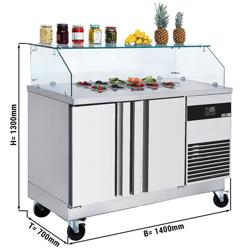 Saladette PREMIUM - 1400mm - 2 deuren - met rechte glazen opzetvitrine voor 6x GN 1/6