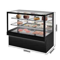 Commercial cake display fridge TORONTO - 1800mm - Double glazing - black front - with 3 shelves - rear sliding mirrored glass doors