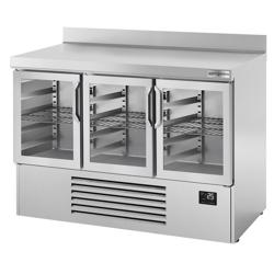 Hűtött munkaasztal PREMIUM PLUS - 1460x700 mm - GN 1/1 - 335 liter - statikus - 3 üvegajtóval - dupla üvegezés - felhajtással