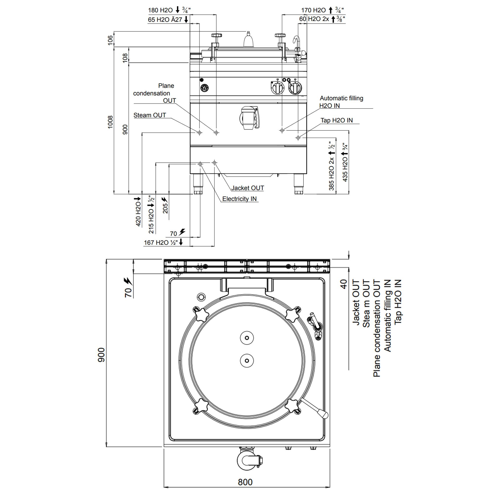 Marmite sous pression électrique - 150L - 18kW - Chauffage indirect - avec arrivée d’eau