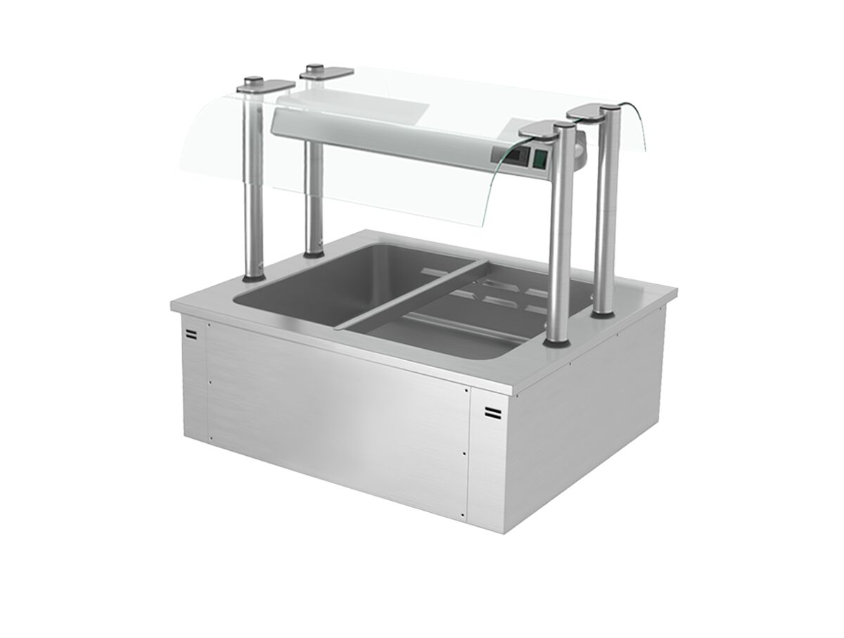 Встраиваемая Водяная  Баня  (Bain-marie)  - 0,8 м - 2x GN 1/1 - со Стеклянной Панелью для защиты от брызг