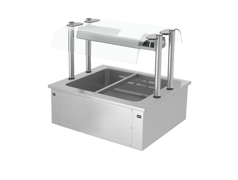 Встраиваемая Водяная  Баня  (Bain-marie)  - 0,8 м - 2x GN 1/1 - со Стеклянной Панелью для защиты от брызг