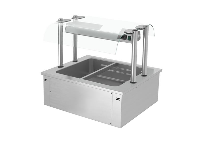 Drop-in Bain Marie - 800mm - 2x GN 1/1 - 200mm deep - 1,71 kW - with Glass Sneeze Guard