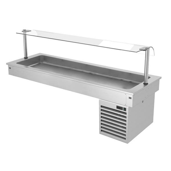 Commercial Drop-in Refrigerated Well - 1000mm - +2 to +8°C - 3x GN 1/1 - 190W - Square Glass - with Glass Sneeze Guard