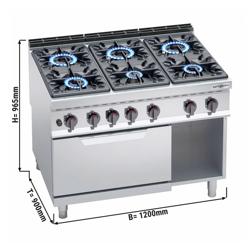 Gasfornuis - Lorenzo 900 - 1200x900x965mm - 61,3 kW - 6 pits - incl. gas statische oven - 7,8 kW