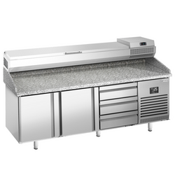 Pizzakylbänk PREMIUM PLUS - 1980x700mm - 2 luckor & 3 lådor - inkl. kylränna - 9x GN 1/4