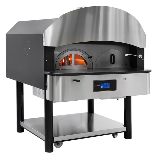 Cuptor pentru pizza cu gaz (cu rezervor pentru lemne) - rotativ - 6x Ø 30 cm