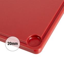 Snijplank met sapgeul - 600x400mm - Dikte: 20mm - HACCP-conform - Polyethyleen - Rood - Vaatwasmachinebestendig