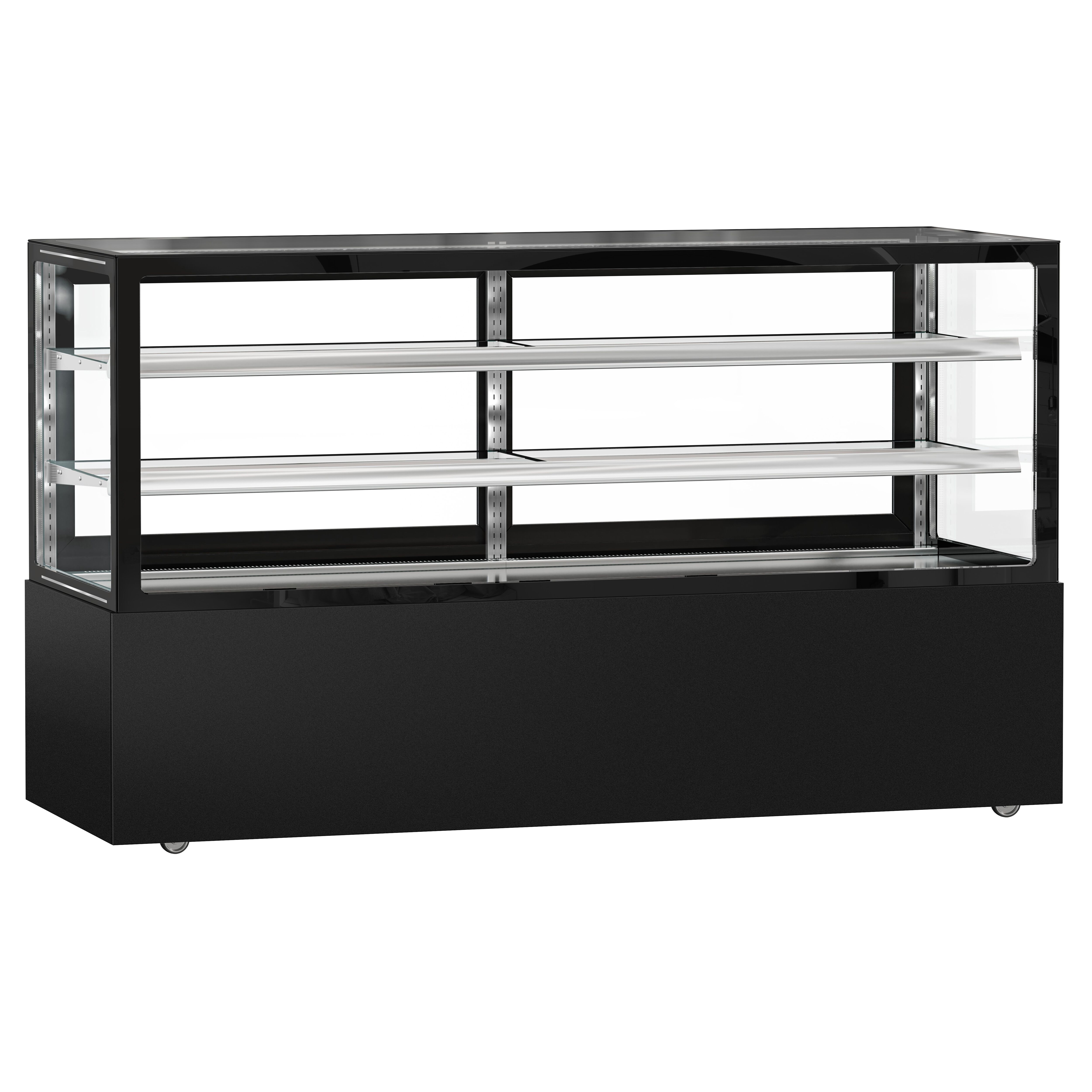 Vitrine à pâtisserie réfrigérée - 890L - 2000mm - Double vitrage - avec 2 étagères en verre - portes coulissantes arrière - Noir mat