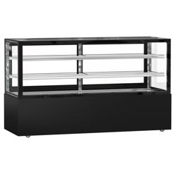 Vetrina pasticceria refrigerata MADRID - per pasticceria - 890l - 2000mm - Doppio vetro - con 2 ripiani - LED interni; 4 lati vetro; porte posteriori scorrevoli; display digitale - Nero opaco