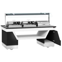 Buffet warmhoud BELFAST - 2300mm - met 3 chafing dishes & zwenkwielen - zwart