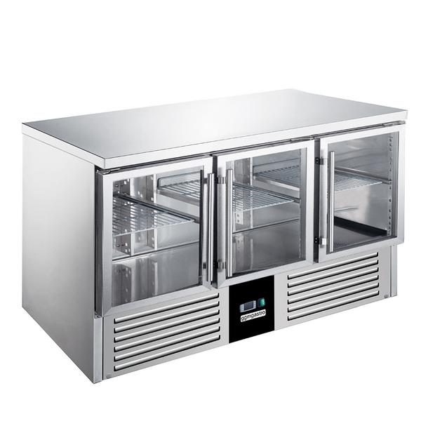 Commercial Counter Fridge PREMIUM - 1368x700mm - glass doors - with upstand - capacity 368 litres
