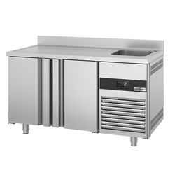 Koelwerkbank PREMIUM - 1430x700mm - met 2 deuren, 1 spoelbak rechts & achterwand