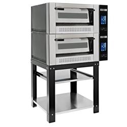(2 uds) Horno de pizza a gas - 2 cámaras - piedra refractaria - 9+9x Ø30cm - 230V - Táctil - hasta 450°C - incl. bastidor inferior - con estante