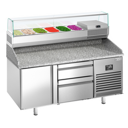 Ψυγείο Πάγκος Πίτσας Premium PLUS - 1490x700mm - με 1 πόρτα & 2 συρτάρια - με ψυχόμενη βιτρίνα - 6x GN 1/4
