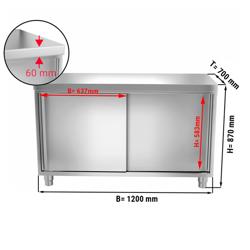 Виробничий стіл-тумба PREMIUM з нержавіючої сталі - 1200x700 мм - з розсувними дверима без бортика