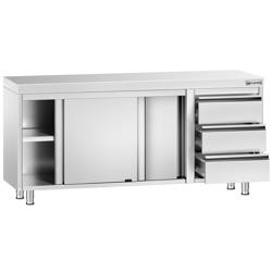 Edelstahl Arbeitsschrank PREMIUM - 1800x700mm - mit 3 Schubladen rechts ohne Aufkantung